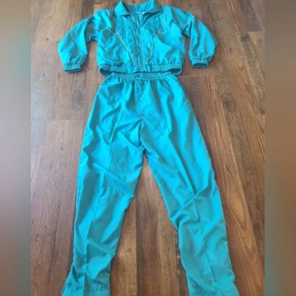 Vintage 80 90s Blair Boutique Windbreaker 2 Piece Set M Stud Blue Gold High Neck - Picture 2 of 10